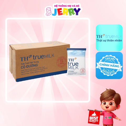 [Thùng 48 bịch] Sữa tươi tiệt trùng TH True Milk có đường 220ml