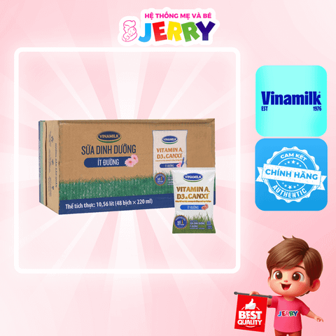 [Thùng 48 bịch] Sữa tươi dinh dưỡng Vinamilk ít đường 220ml
