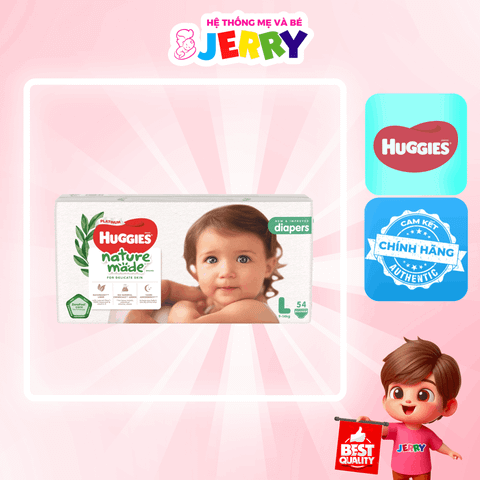 Tã bỉm dán Huggies Platinum Nature Made size L 54 miếng (9 - 14kg)