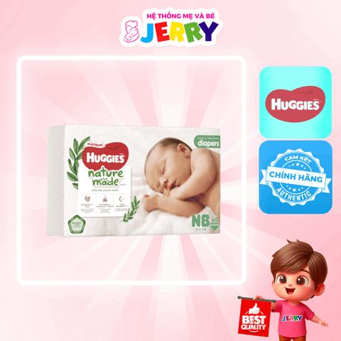 Tã bỉm dán Huggies Platinum Nature Made size NB 60 miếng (Dưới 5kg)