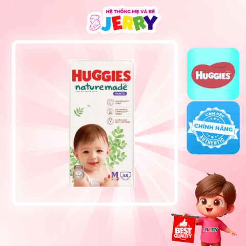 Tã bỉm quần Huggies Platinum Nature Made size M 58 miếng (6 - 11kg)