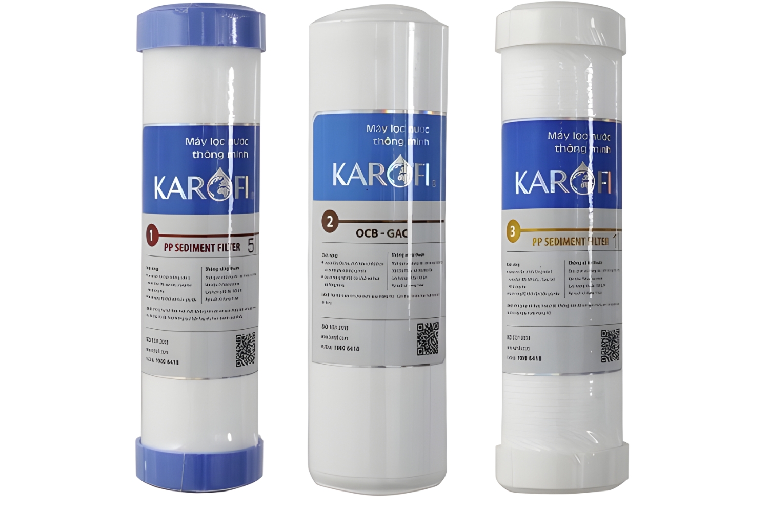 Combo 9 Lõi Lọc Nước Karofi (Gồm 123 Smax Duo - RO Dupont 50GPD - T33-Gac, Mineral, Far infrared, ORP Alkaline, Nano Silver)