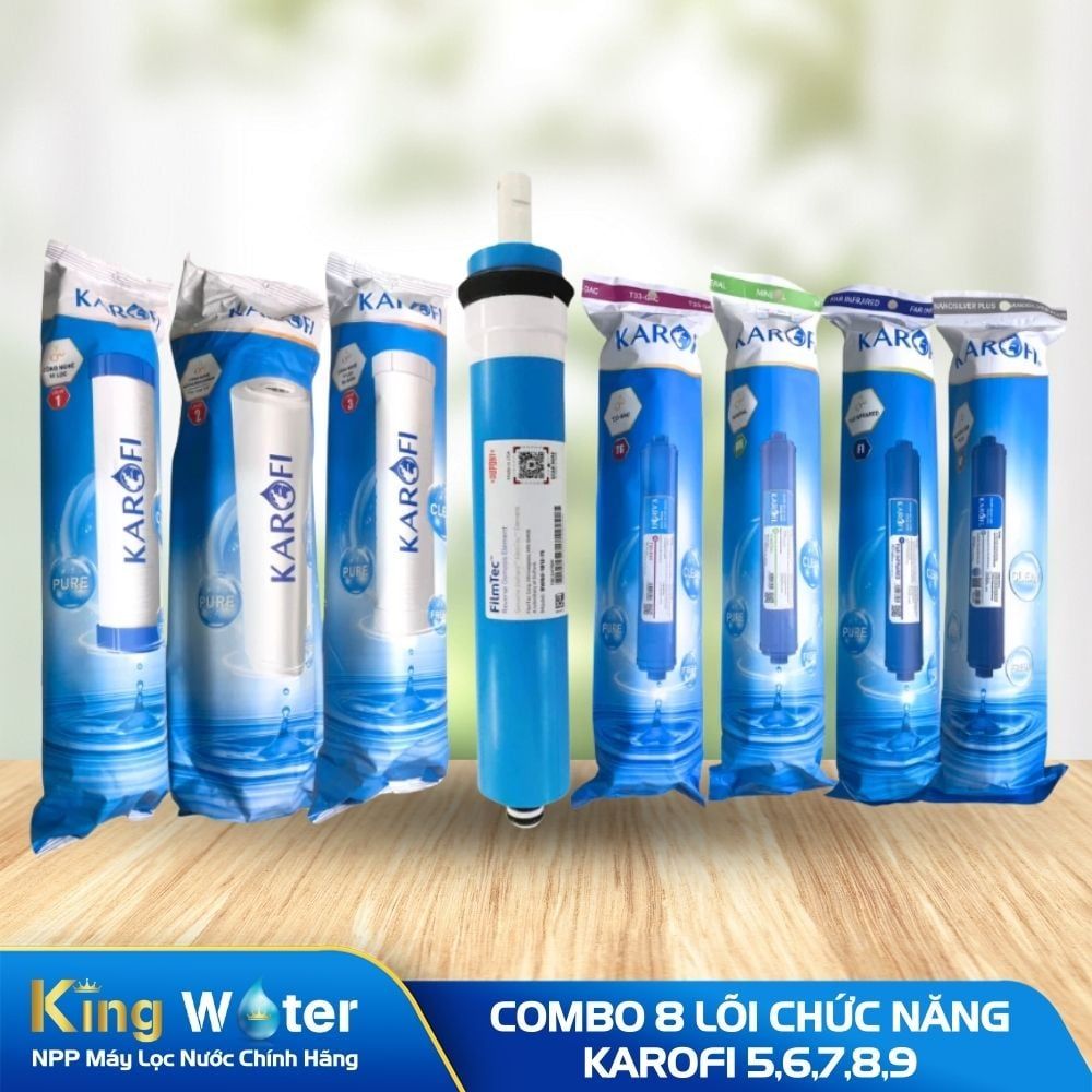 Combo 8 Lõi Lọc Nước Karofi (Gồm 123 Smax Duo - RO Dupont 50GPD - T33-Gac, Mineral, Far infrared, Nano Silver)