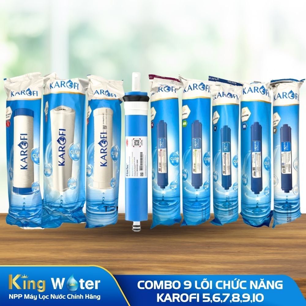 Combo 9 Lõi Lọc Nước Karofi (Gồm 123 Smax Duo - RO Dupont 50GPD - T33-Gac, Mineral, Far infrared, ORP Alkaline, Nano Silver)