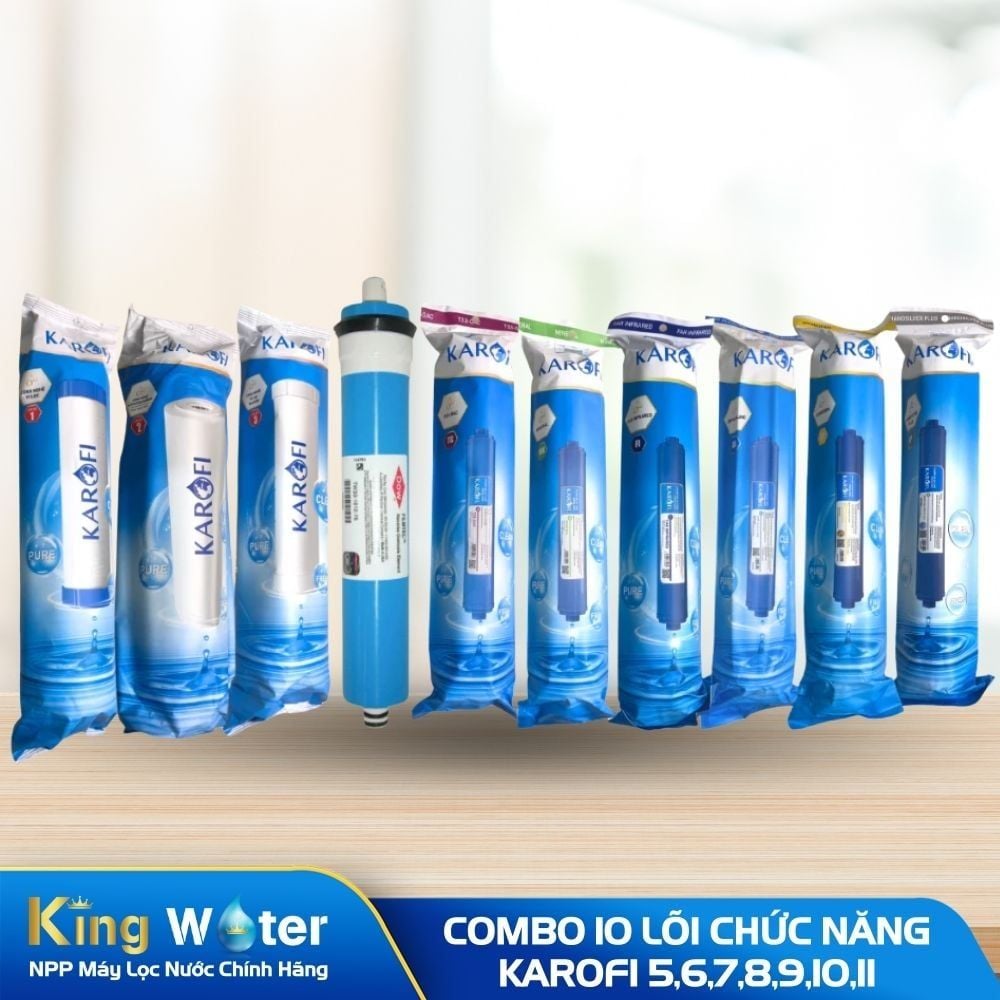 Combo 10 Lõi Lọc Nước Karofi Lẻ (Gồm 123 Smax Duo - RO Dupont 50GPD - T33-Gac, Mineral, Far infrared, ORP Alkaline, Nano Silver, Hydrogen)