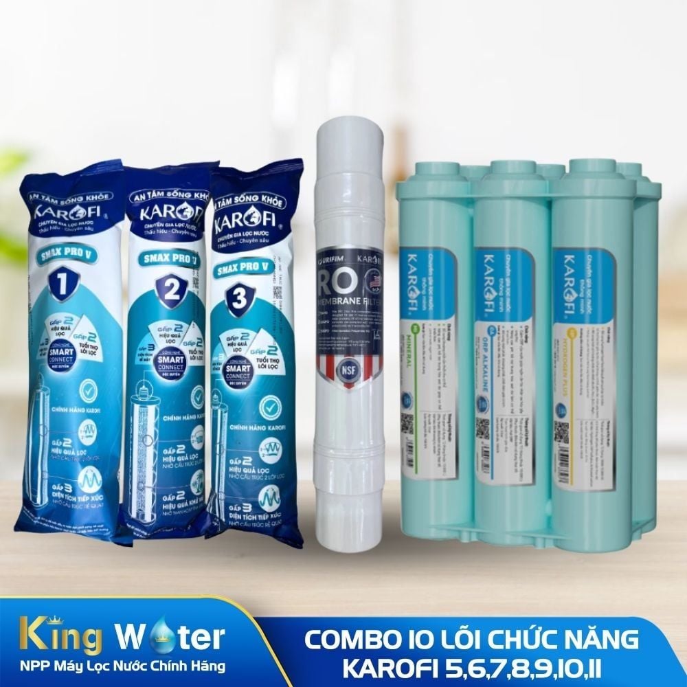 Combo 10 Lõi Lọc Nước Karofi (Gồm 123 Smax Pro V - RO 50/100GPD Purifim Mỹ - Cụm Hiệu Suất Cao Smax HP 6.2)