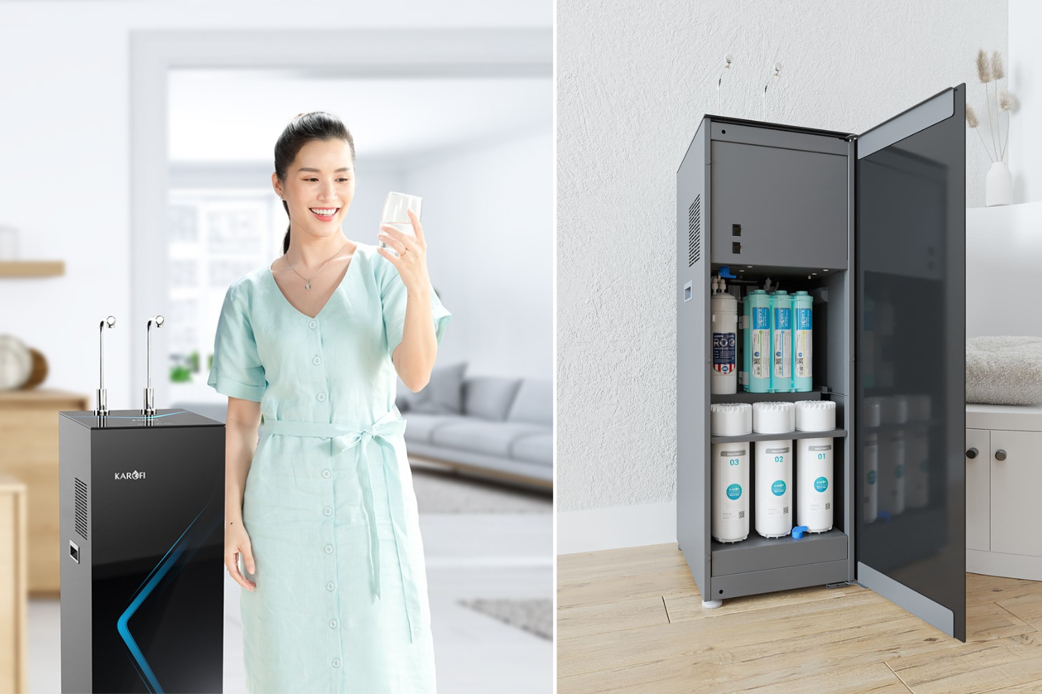 Máy Lọc Nước Nóng Lạnh Karofi KAD-N69 | Tủ Đứng 10 Lõi