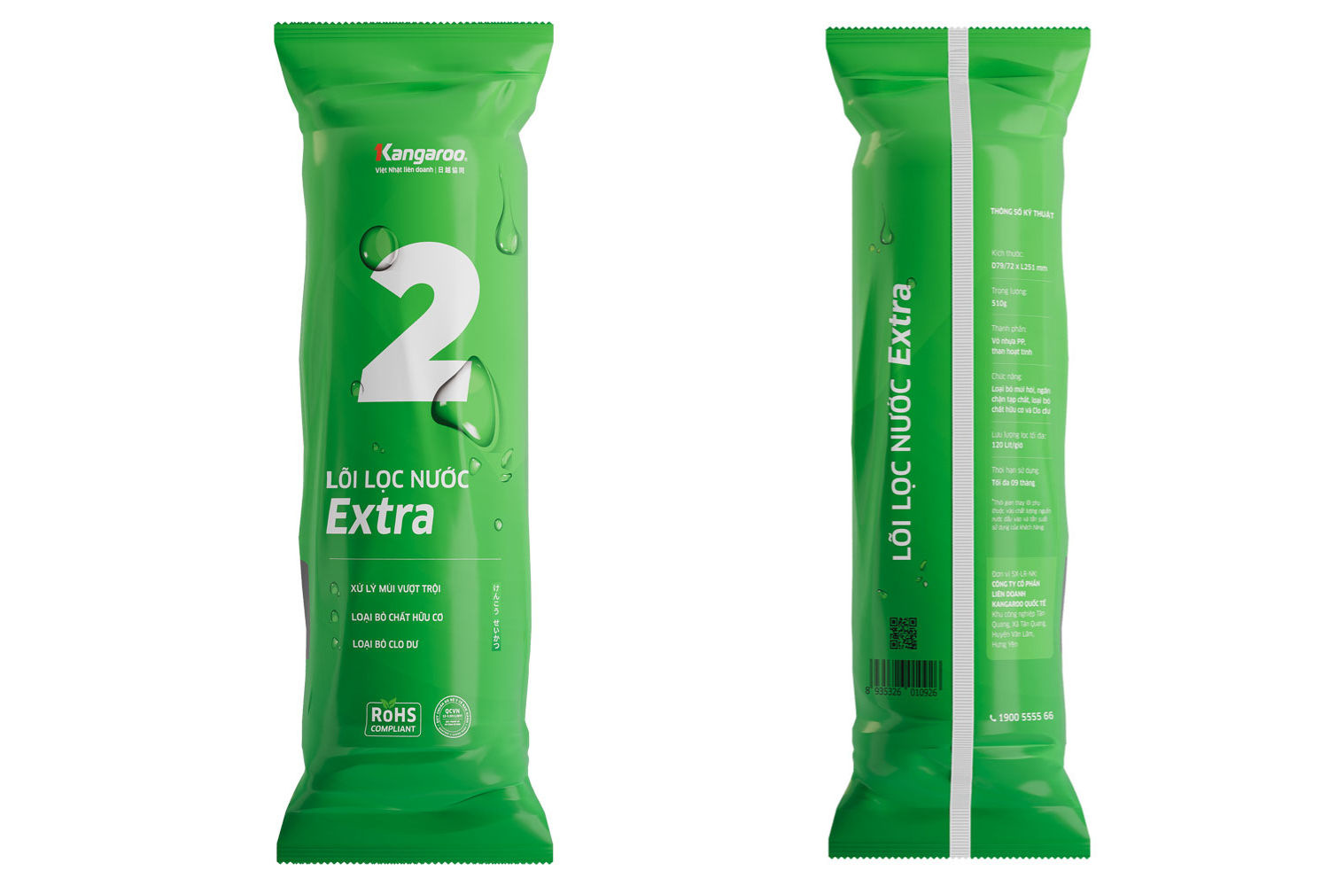 Lõi Lọc Thô Kangaroo Extra Số 2  | Lõi Than Hoạt Tính Kèm Vỏ PP