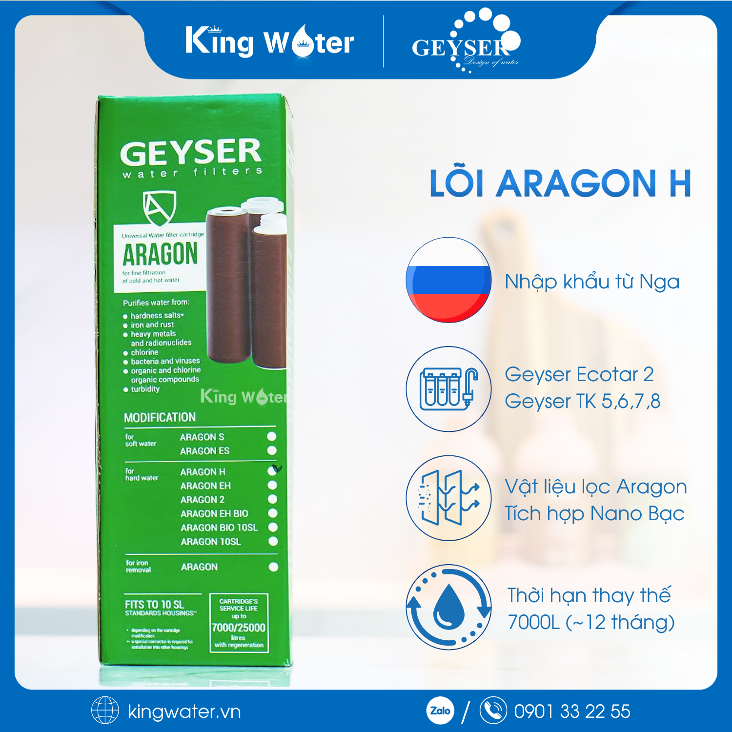 Lõi Lọc Tinh Geyser Aragon H (Nhập Nga) | Lõi Nano Số 02