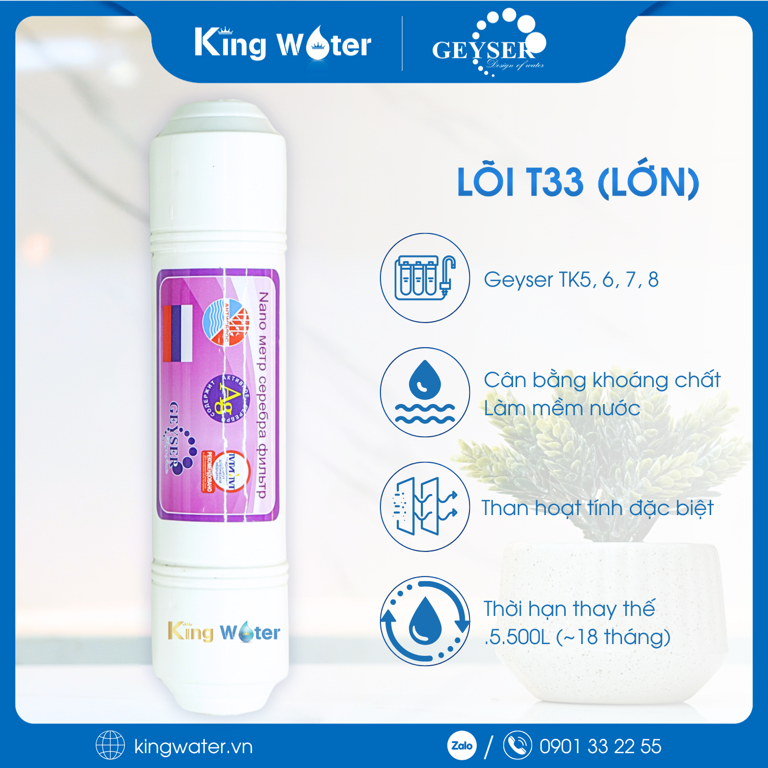 Lõi Chức Năng Geyser T33 Carbon (Lớn) | Lõi Lọc Than Hoạt Tính TK