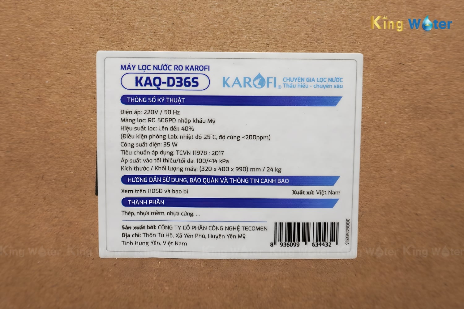 Máy lọc nước RO 11 lõi Karofi KAQ-D36S