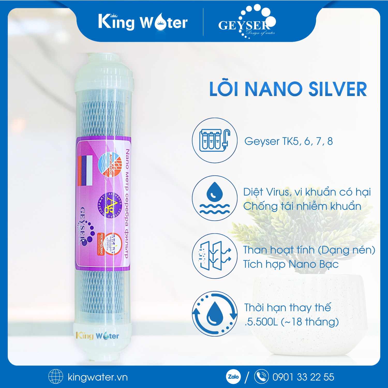 Lõi Chức Năng Nano Silver Geyser | Nano Bạc Diệt Khuẩn TK