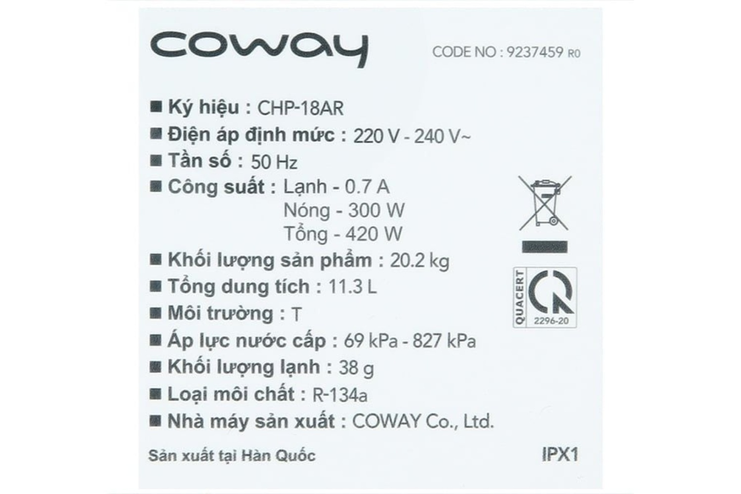 Máy Lọc Nước R.O Nóng Lạnh Coway CHP-18AR | Để Bàn 04 Lõi