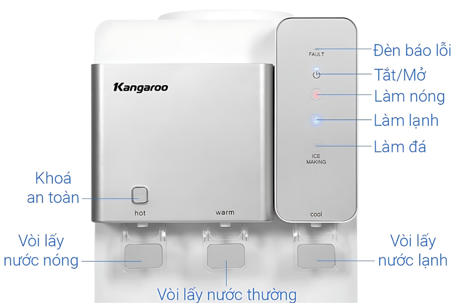 Cây Nước Nóng Lạnh Tích Hợp Làm Đá Kangaroo KG65A3 | Úp Bình 20 Lít