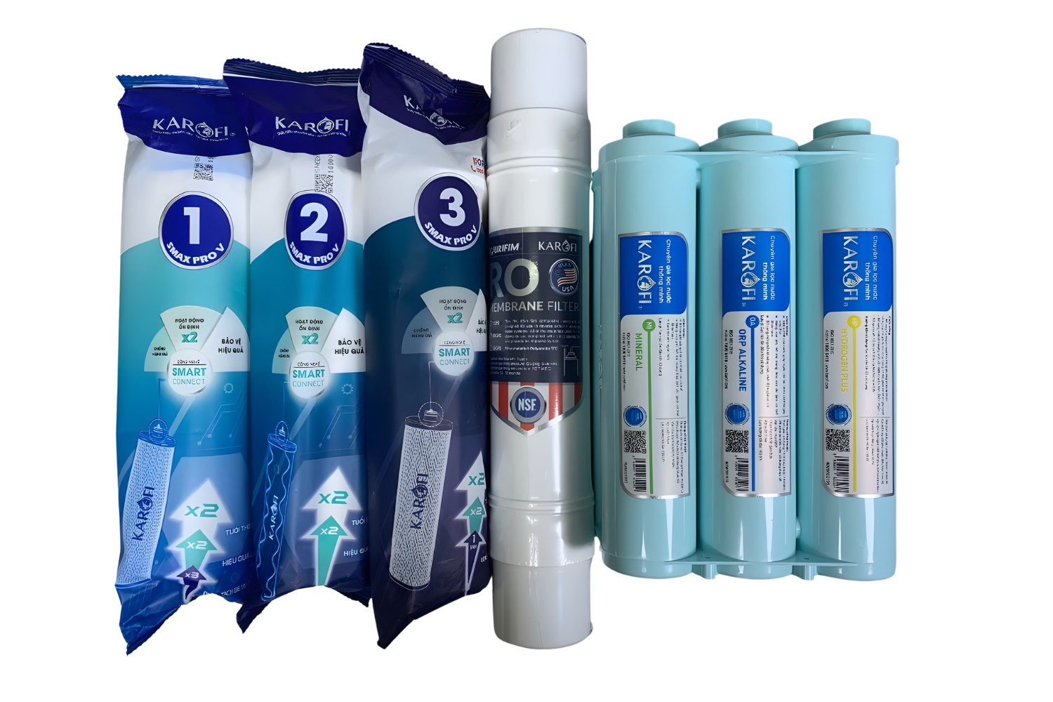 Combo 10 Lõi Lọc Nước Karofi (Gồm 123 Smax Pro V - RO 50/100GPD Purifim Mỹ - Cụm Hiệu Suất Cao Smax HP 6.2)