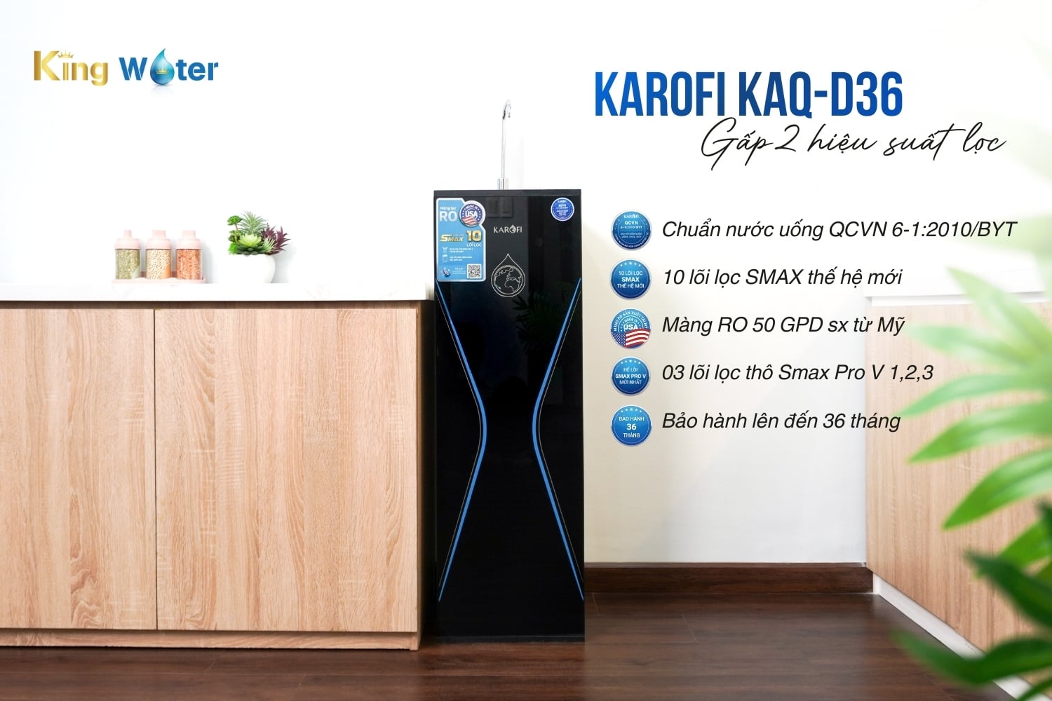 Máy lọc nước RO 10 lõi Karofi KAQ-D36