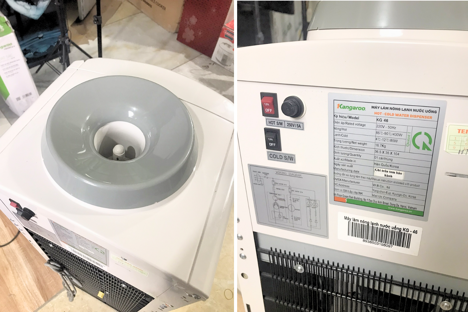 Cây Nước Nóng Lạnh Kangaroo KG46 (Đen) | Úp Bình 20 Lít