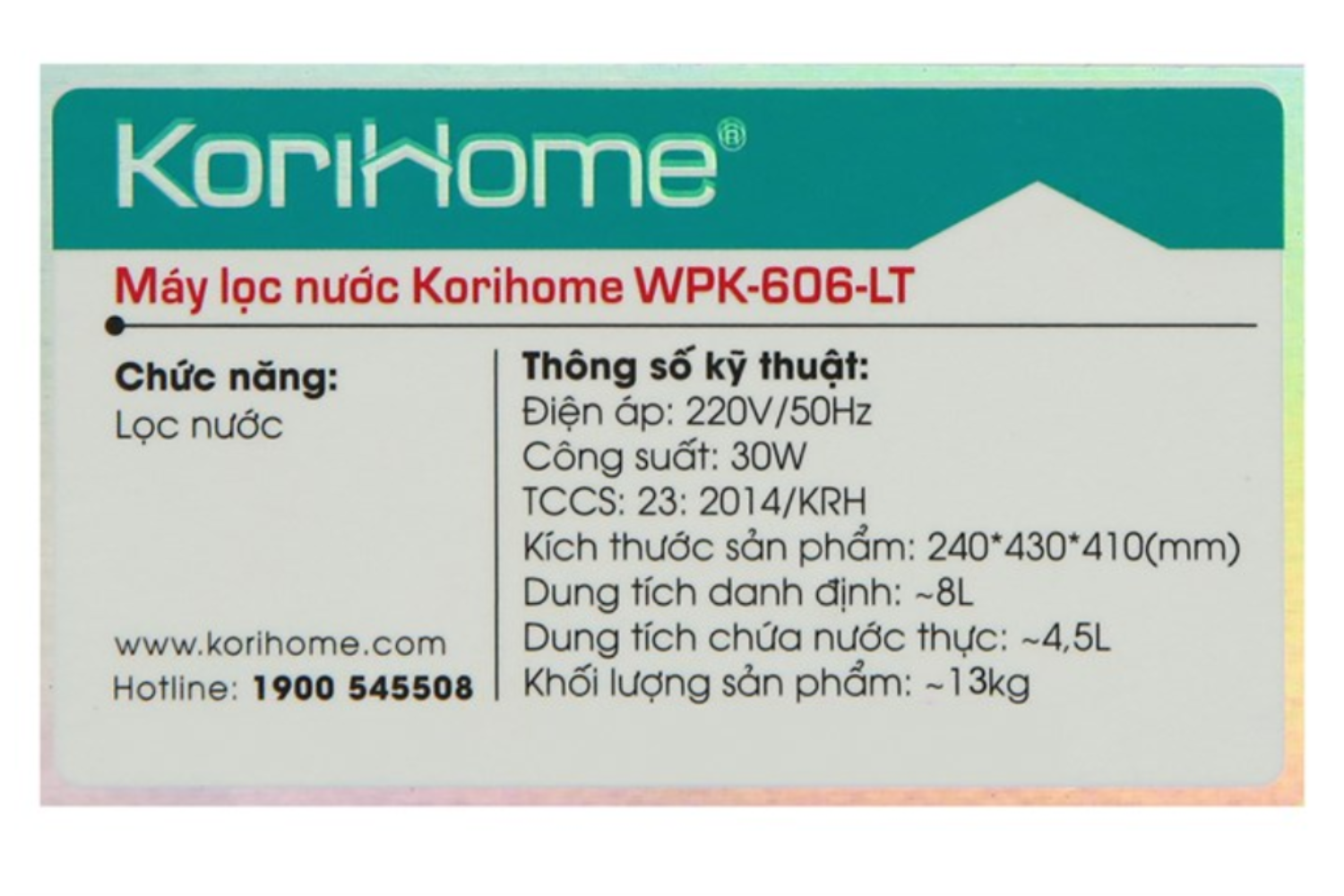 Máy Lọc Nước RO Korihome WPK-606-LITE | Để Gầm/ Bàn 06 Lõi