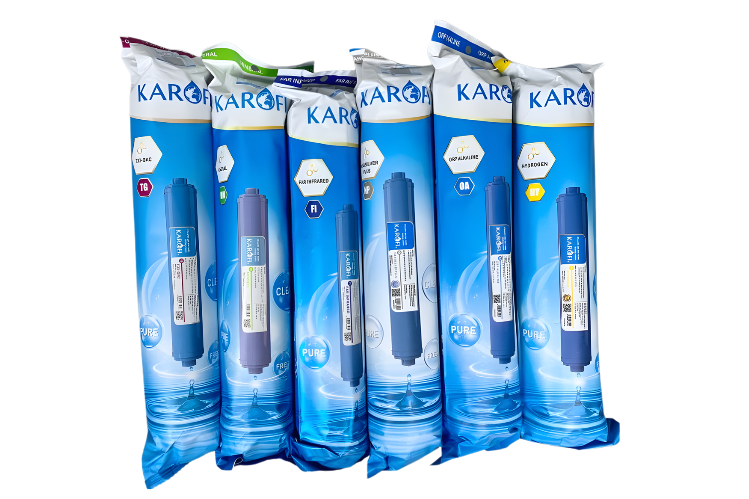 Combo 10 Lõi Lọc Nước Karofi Lẻ (Gồm 123 Smax Duo - RO Dupont 50GPD - T33-Gac, Mineral, Far infrared, ORP Alkaline, Nano Silver, Hydrogen)