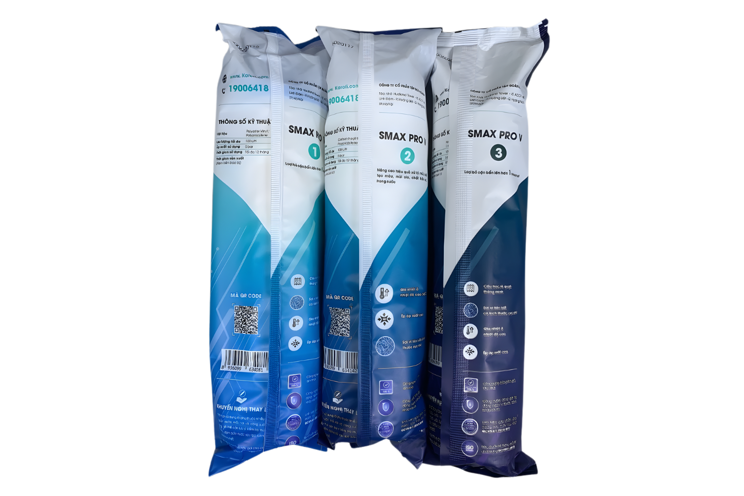 Combo 10 Lõi Lọc Nước Karofi (Gồm 123 Smax Pro V - RO 50/100GPD Purifim Mỹ - Cụm Hiệu Suất Cao Smax HP 6.2)