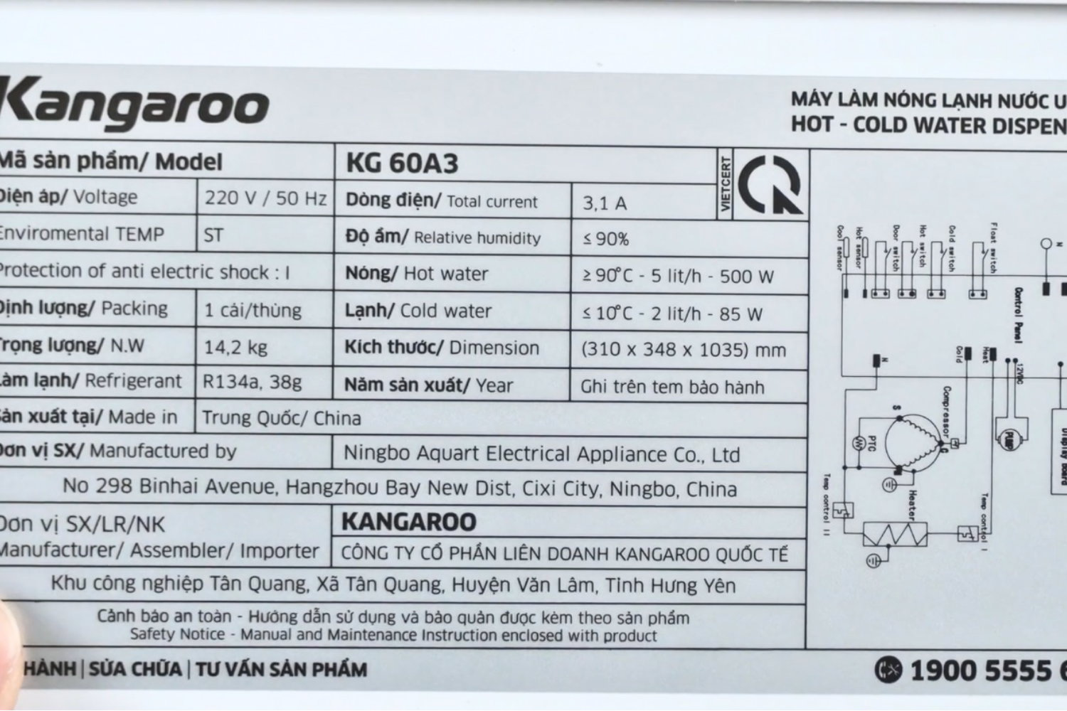 Cây Nước Nóng Lạnh Kangaroo KG60A3 | Hút Bình 20 Lít