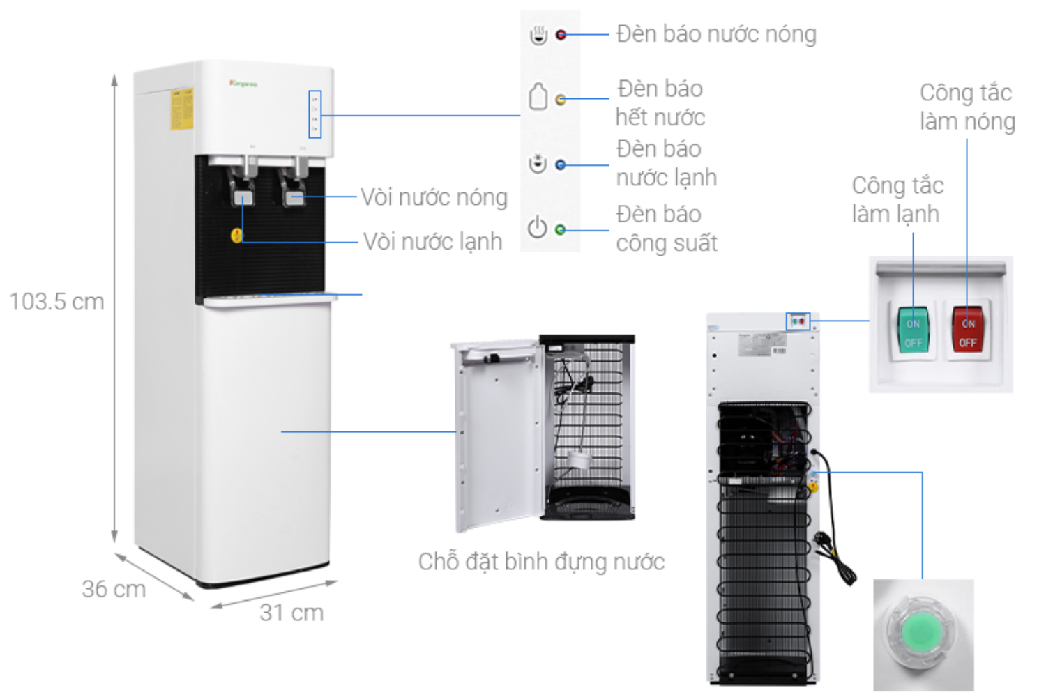 Cây Nước Nóng Lạnh Kangaroo KG49A3 | Hút Bình 20 Lít