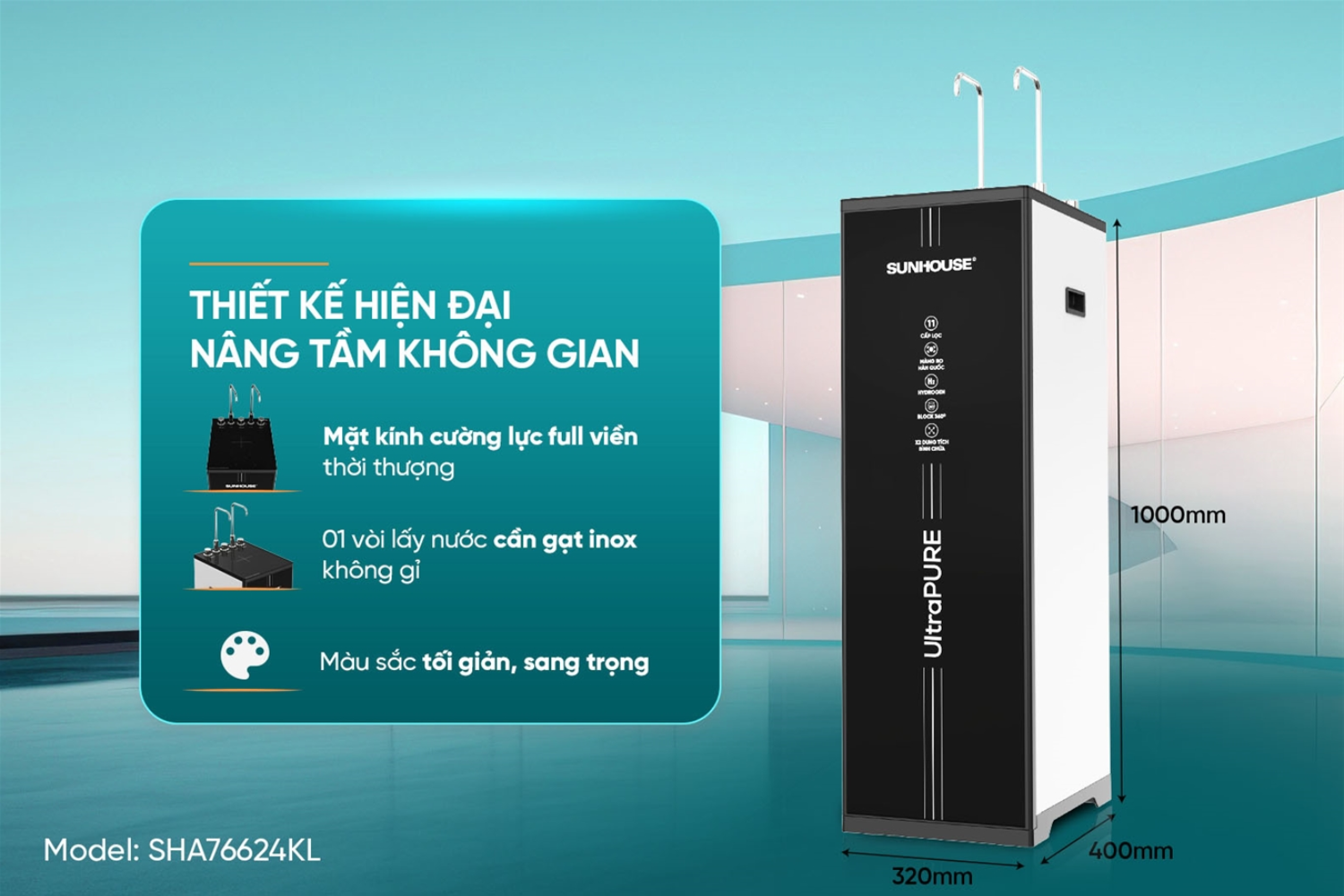 Máy Lọc Nước RO Sunhouse SHA76624KL UltraPURE | Tủ Đứng Nóng - Lạnh 11 Lõi