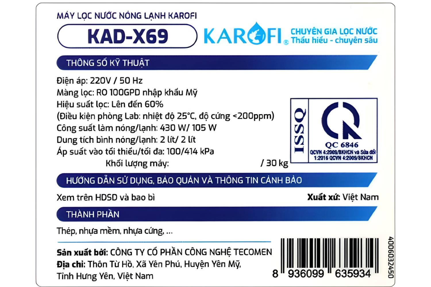 Máy Lọc Nước Nóng Lạnh Karofi KAD-X69 | Tủ Đứng 12 Lõi