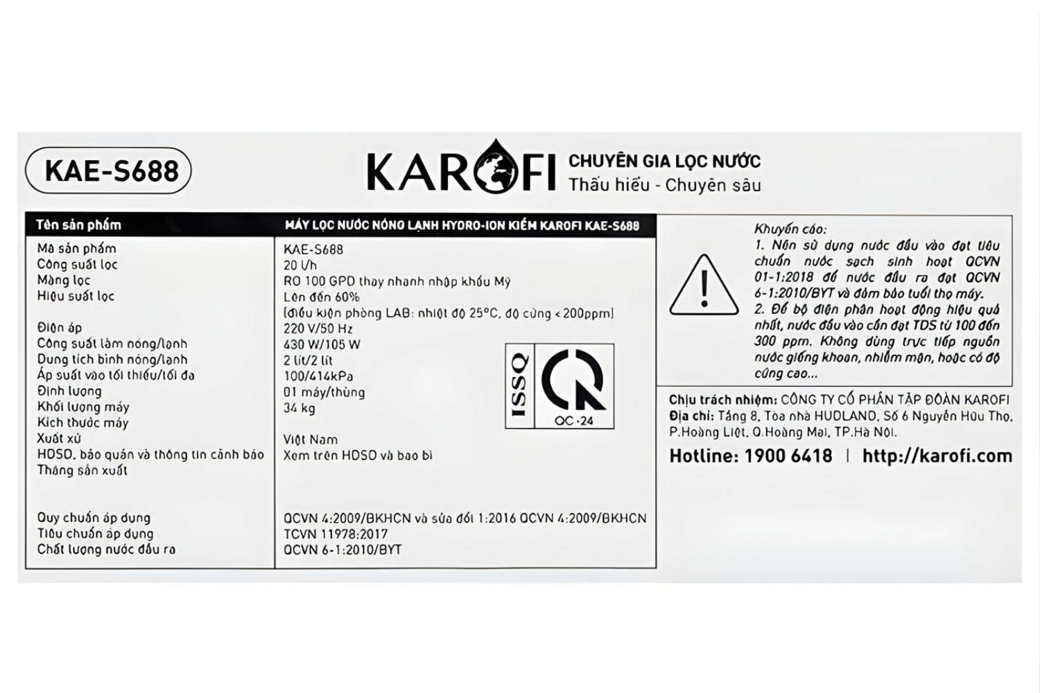 Máy Lọc Nước Hydro-Ion Kiềm Nóng Lạnh Karofi KAE-S688 | Tủ Đứng 12 Lõi