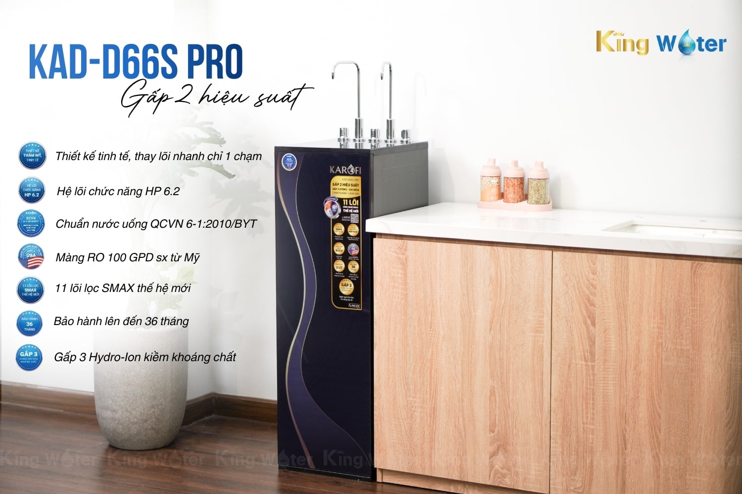 Máy Lọc Nước RO Nóng Lạnh Karofi KAD-D66S PRO | Tủ Đứng 11 Lõi