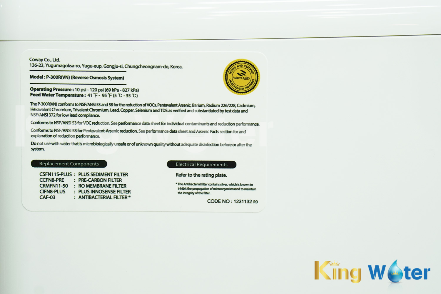 Máy Lọc Nước R.O Không Điện Coway NADI (P-300L) | Để Bàn 05 Lõi