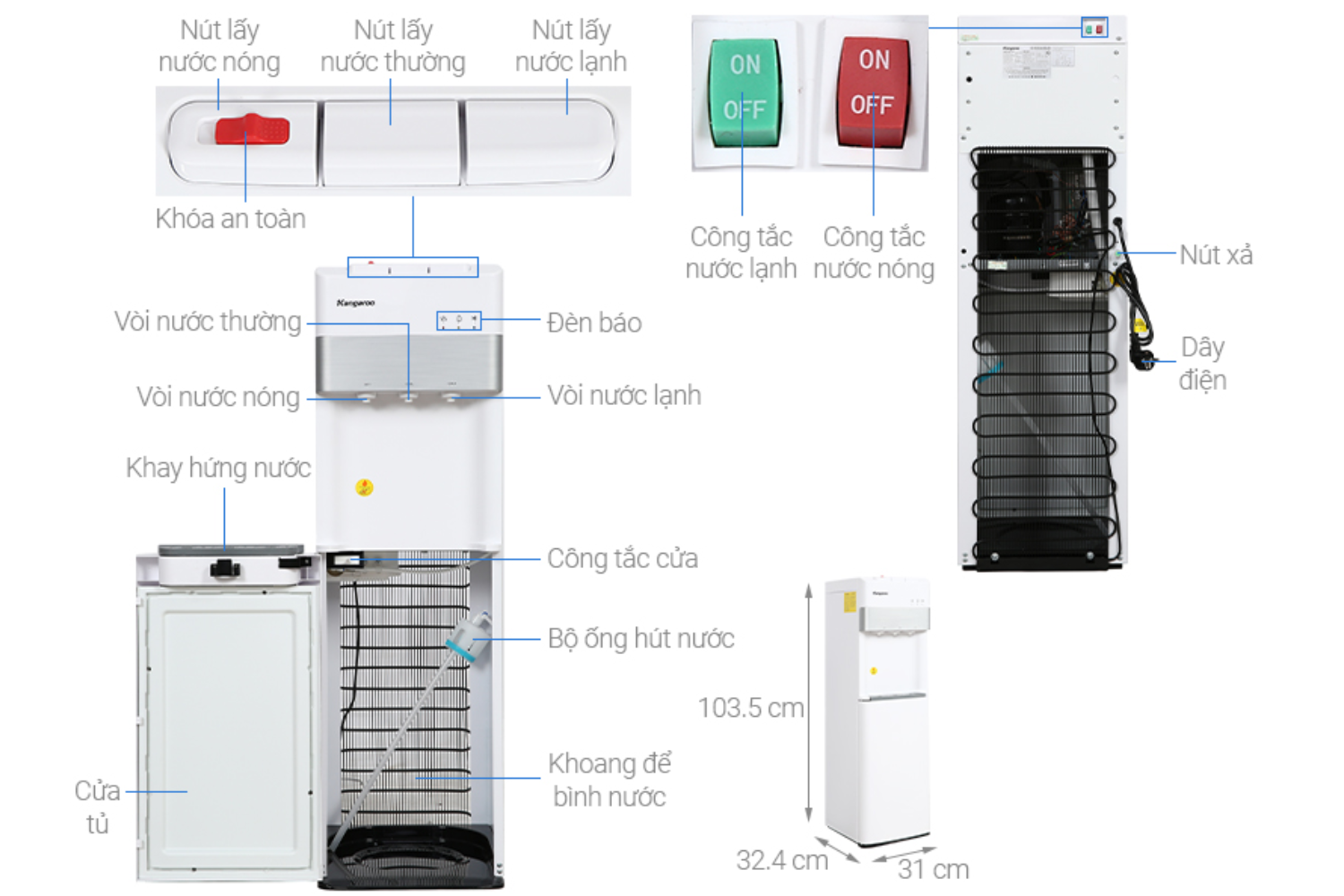 Cây Nước Nóng Lạnh Kangaroo KG56A3  | Hút Bình 20 Lít