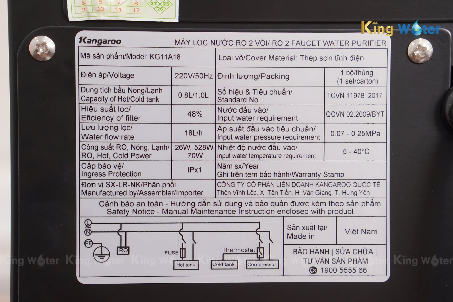 Máy Lọc Nước RO Nóng Lạnh Hydrogen Kangaroo Sumire KG11A18 | 11 Lõi
