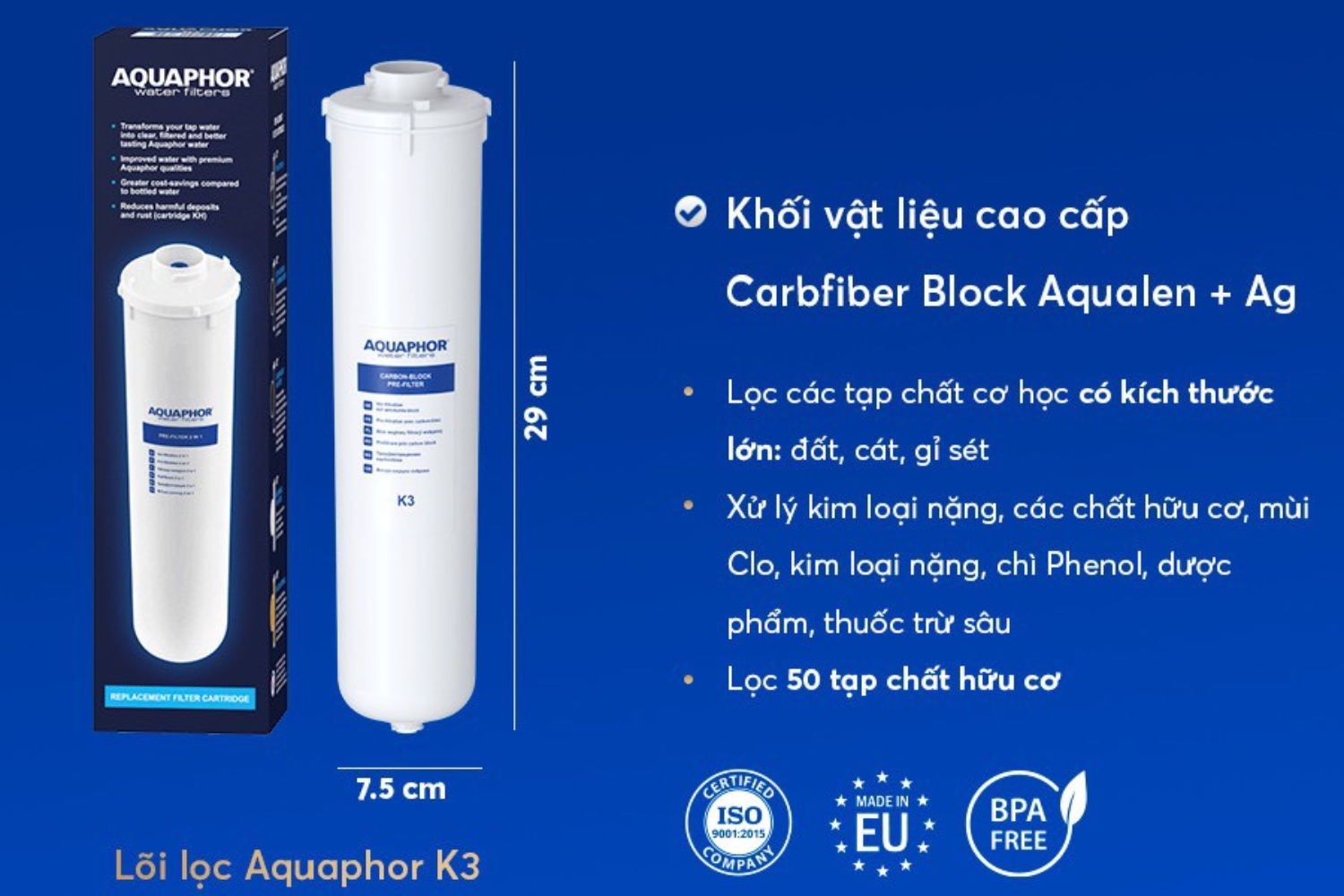 Lõi Tiền Lọc Aquaphor K3 | Lõi Thô PP5 + Than Nén