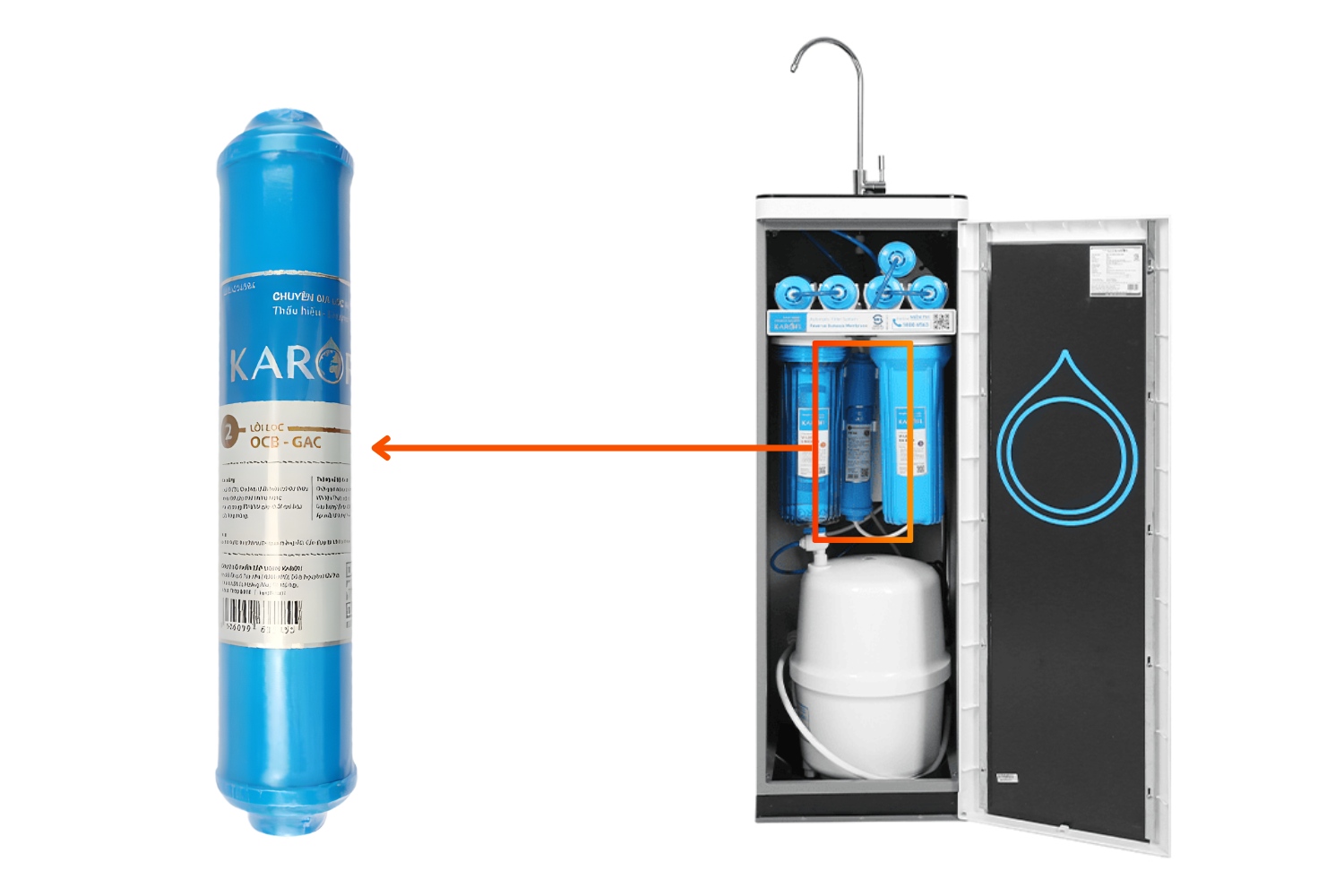 Lõi Lọc Thô Số 2 Karofi Dạng Đúc OCB-GAC | Than Hoạt Tính Dạng Hạt