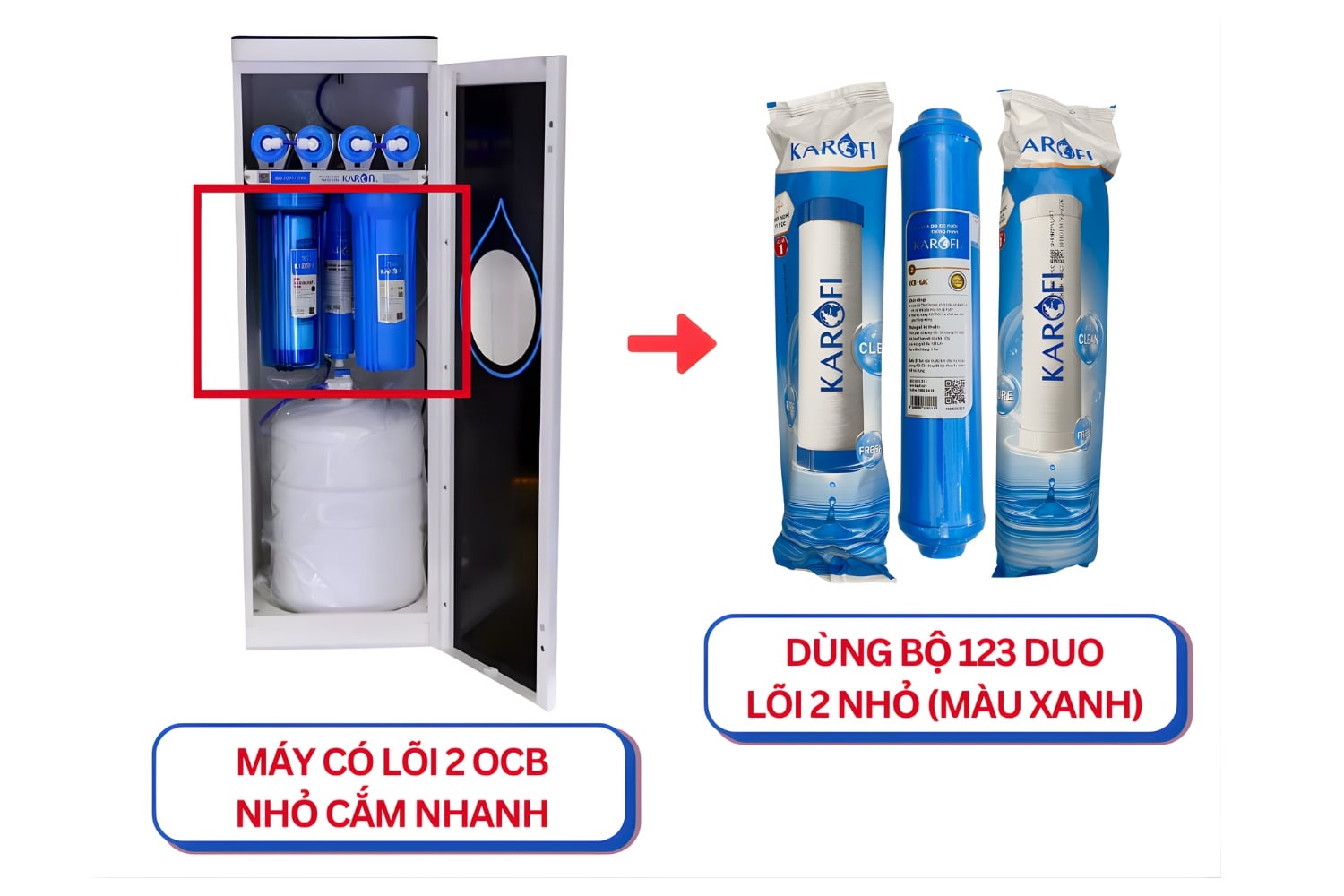 Bộ Lõi Lọc Thô 1,2,3 Karofi (Lõi 2 GAC-OCB) | Dùng Cho Model B930, N-e239, N-e118, N-e119/U, N-e119/A, N7RO, E8RO, E9RO, ...