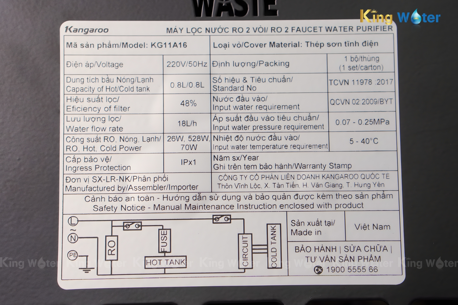 Máy Lọc Nước RO Nóng Lạnh Hydrogen Kangaroo Sumire KG11A16 | Tủ Đứng 11 Lõi