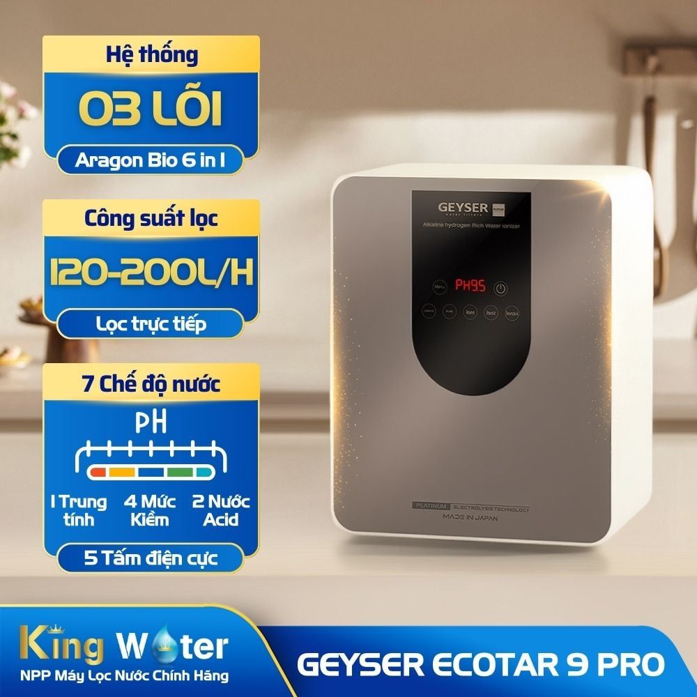 Máy Lọc Nước Điện Giải Ion Kiềm Geyser Ecotar 9 Pro | 5 Tấm Điện Cực