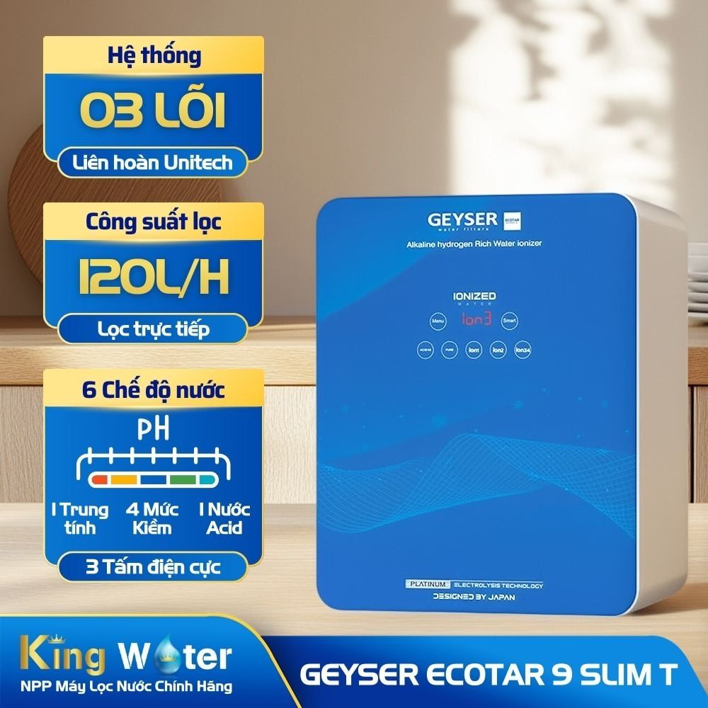 Máy Lọc Nước Nano Ion Kiềm Giàu Hydro Geyser Ecotar 9 Slim T