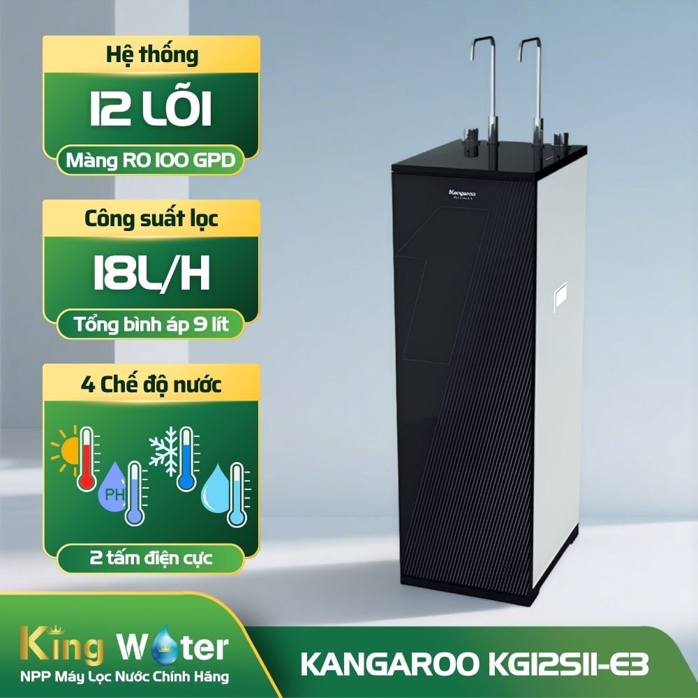 Máy Lọc Nước Hydrogen Ion Kiềm Nóng Lạnh Kangaroo KG12S11-E3 | Tủ Đứng 12 Lõi