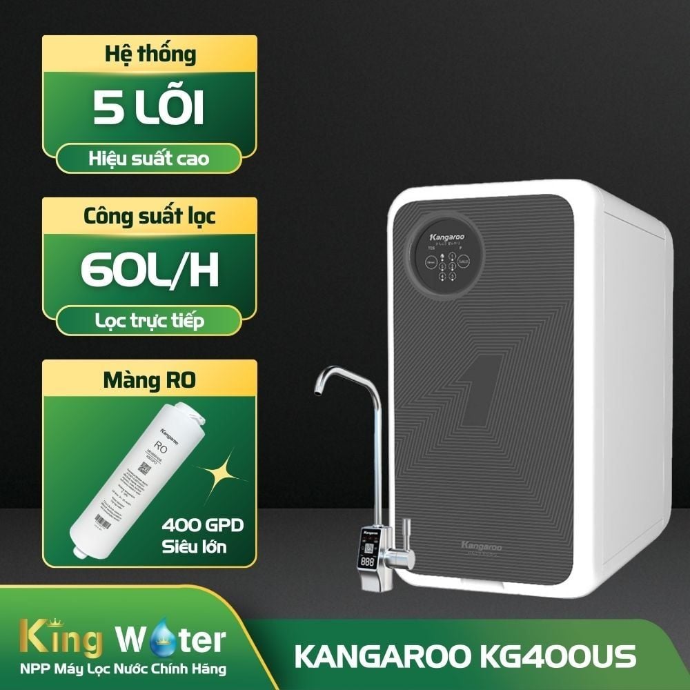 Máy Lọc Nước RO Kangaroo Hydrogen KG400US | Tủ Nguyên Khối Để Gầm 05 Lõi
