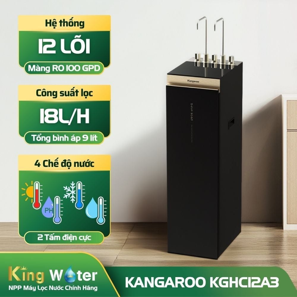 Máy Lọc Nước RO Nóng Nguội Lạnh Hydrogen Ion Kiềm Kangaroo Sumire KGHC12A3 | Tủ Đứng 12 Lõi