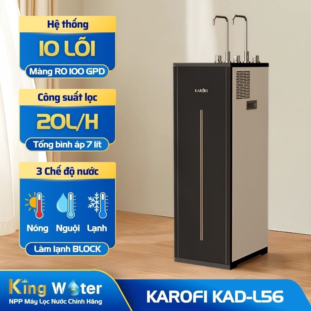Máy Lọc Nước RO Nóng Lạnh Karofi KAD-L56 | Tủ Đứng 10 Lõi