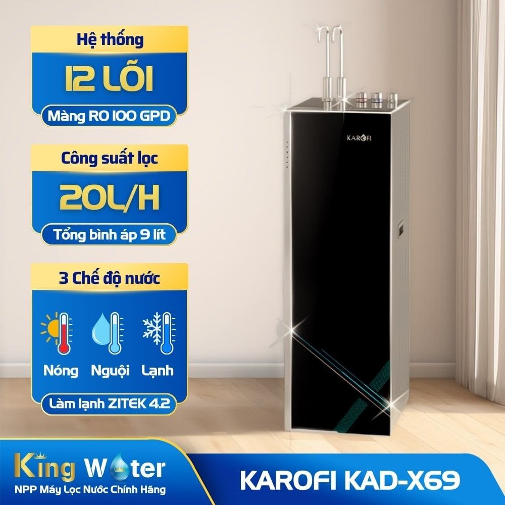 Máy Lọc Nước Nóng Lạnh Karofi KAD-X69 | Tủ Đứng 12 Lõi