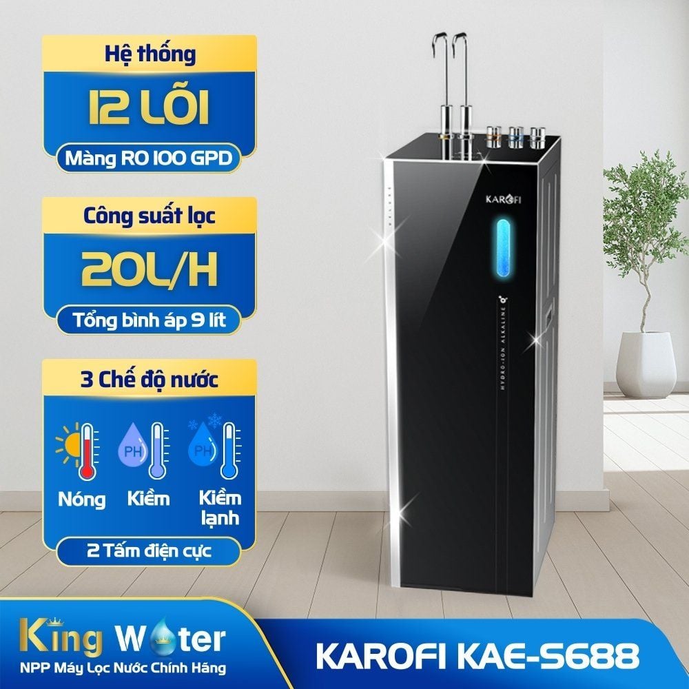 Máy Lọc Nước Hydro-Ion Kiềm Nóng Lạnh Karofi KAE-S688 | Tủ Đứng 12 Lõi