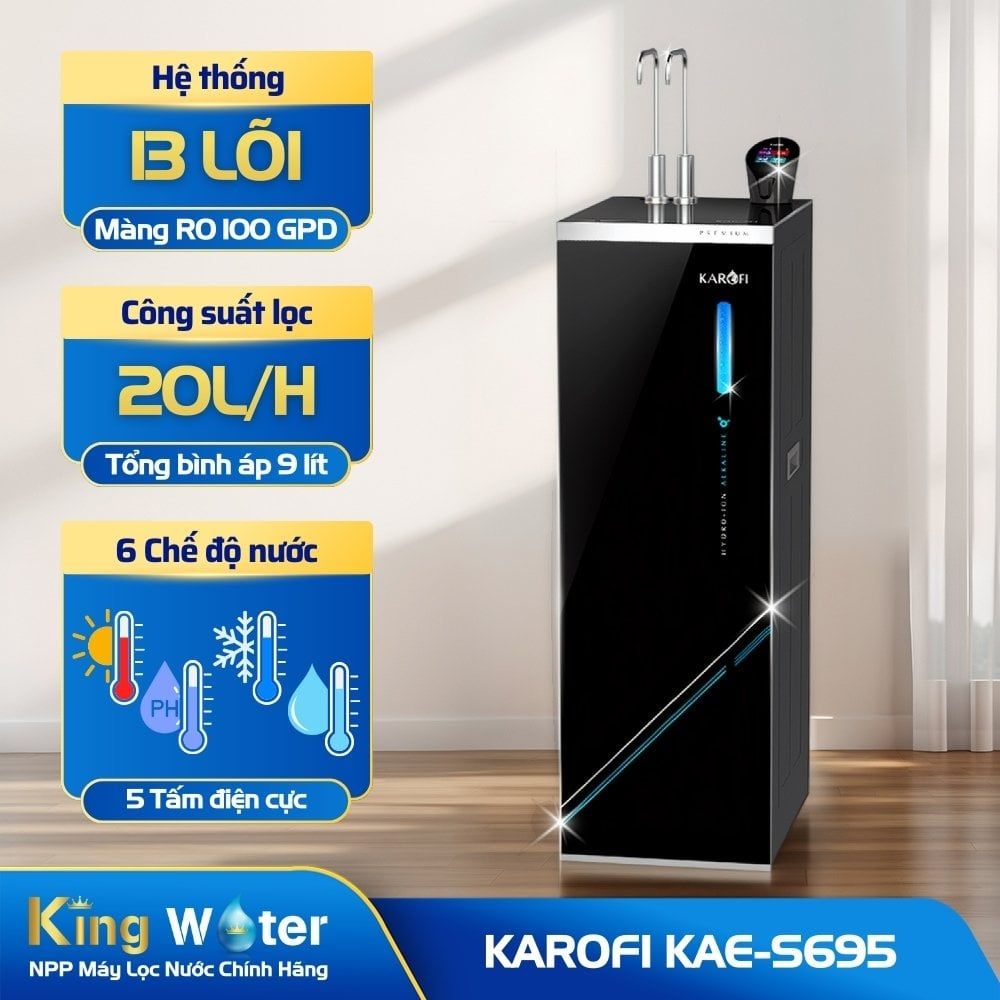 Máy Lọc Nước Nóng Lạnh Hydro-Ion Kiềm Karofi KAE-S695 | Tủ Đứng 13 Lõi