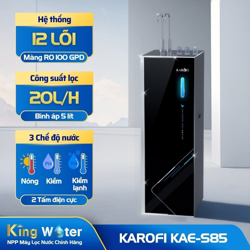 Máy Lọc Nước Nóng Lạnh Hydro-ion Kiềm Karofi KAE-S85 | Cây Đứng 12 Lõi