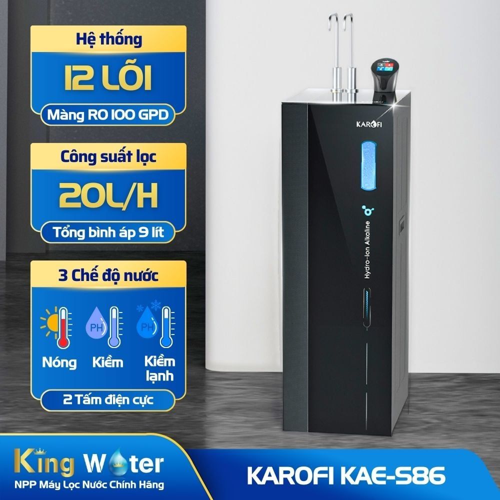 Máy Lọc Nước RO Nóng Lạnh Hydro-ion Kiềm Karofi KAE-S86 | Tủ Đứng 12 Lõi