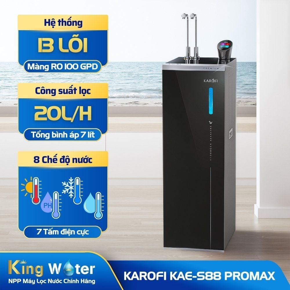 Máy Lọc Nước Nóng Lạnh Ion Kiềm Karofi KAE-S88 Promax | Cây Đứng 12+1 Lõi