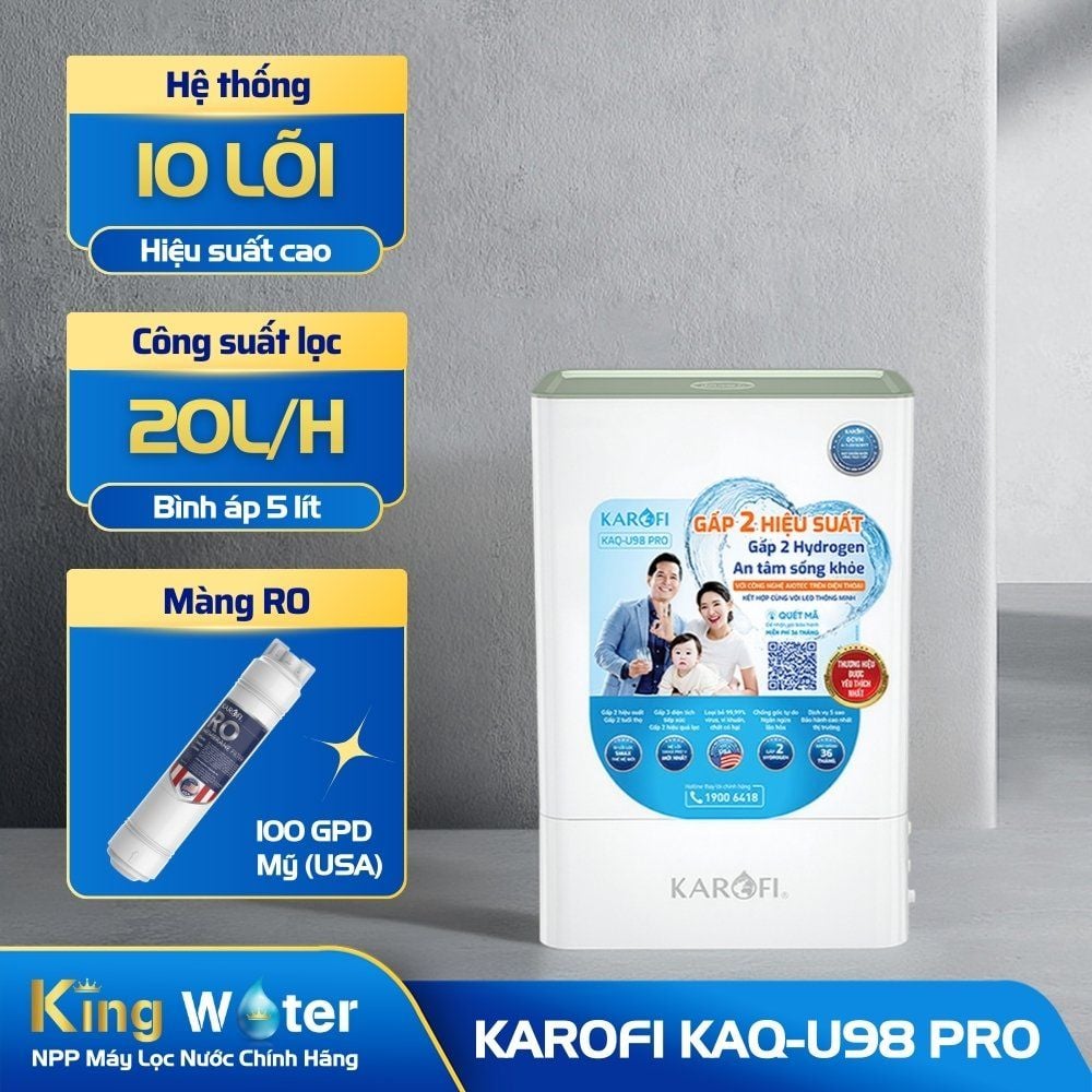 Máy Lọc Nước RO Hydrogen Karofi KAQ-U98 PRO | Để Gầm 10 Lõi